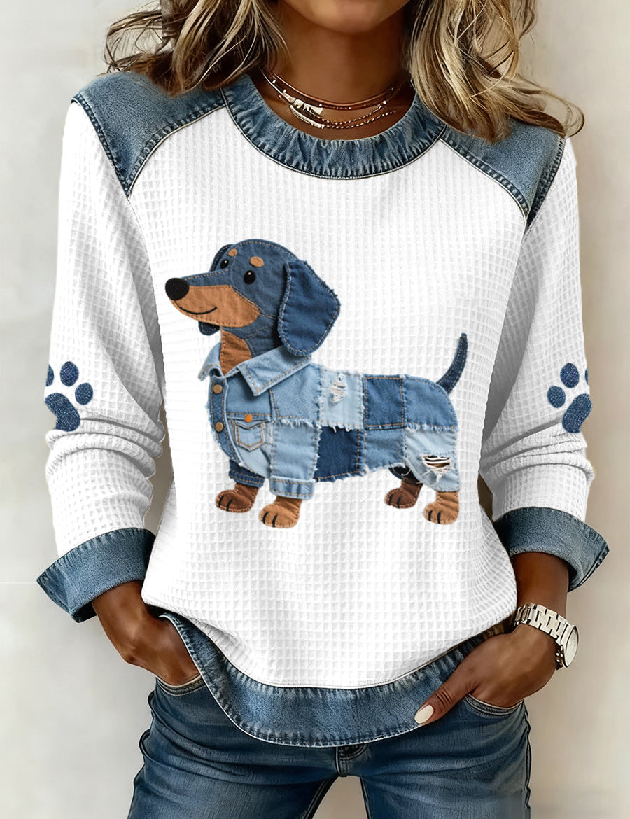 Julia - Okouzlující jezevčík s patchwork denim